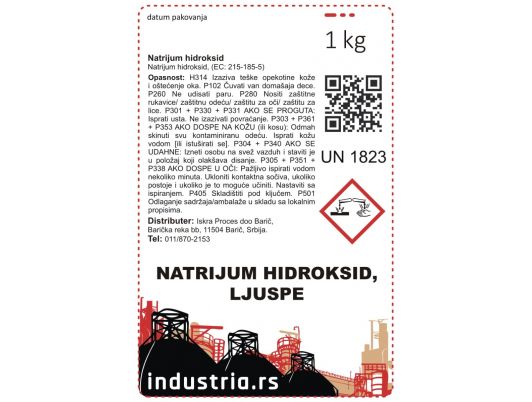 Natrijum hidroksid - etiketa sa podacima o opasnosti proizvoda i merama zaštite;